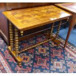 A Victorian walnut parquetry topped centre table, width 89cm, depth 44cm, height 67cm