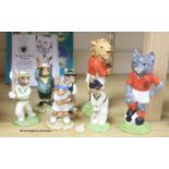 Seven Royal Doulton Bunnykins figures, sporting figures and two Royal Doulton sporting figures,