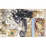 A diamond bar brooch and gold brooch, micro-mosaic brooches, earrings and mixed costume jewellery