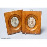 A pair of Victorian light beech photograph frames (with portrait photographs)