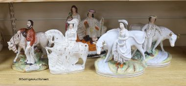 A Victorian Staffordshire group of 'Garibaldi', a similar pair of a cowherd and milkmaid and two