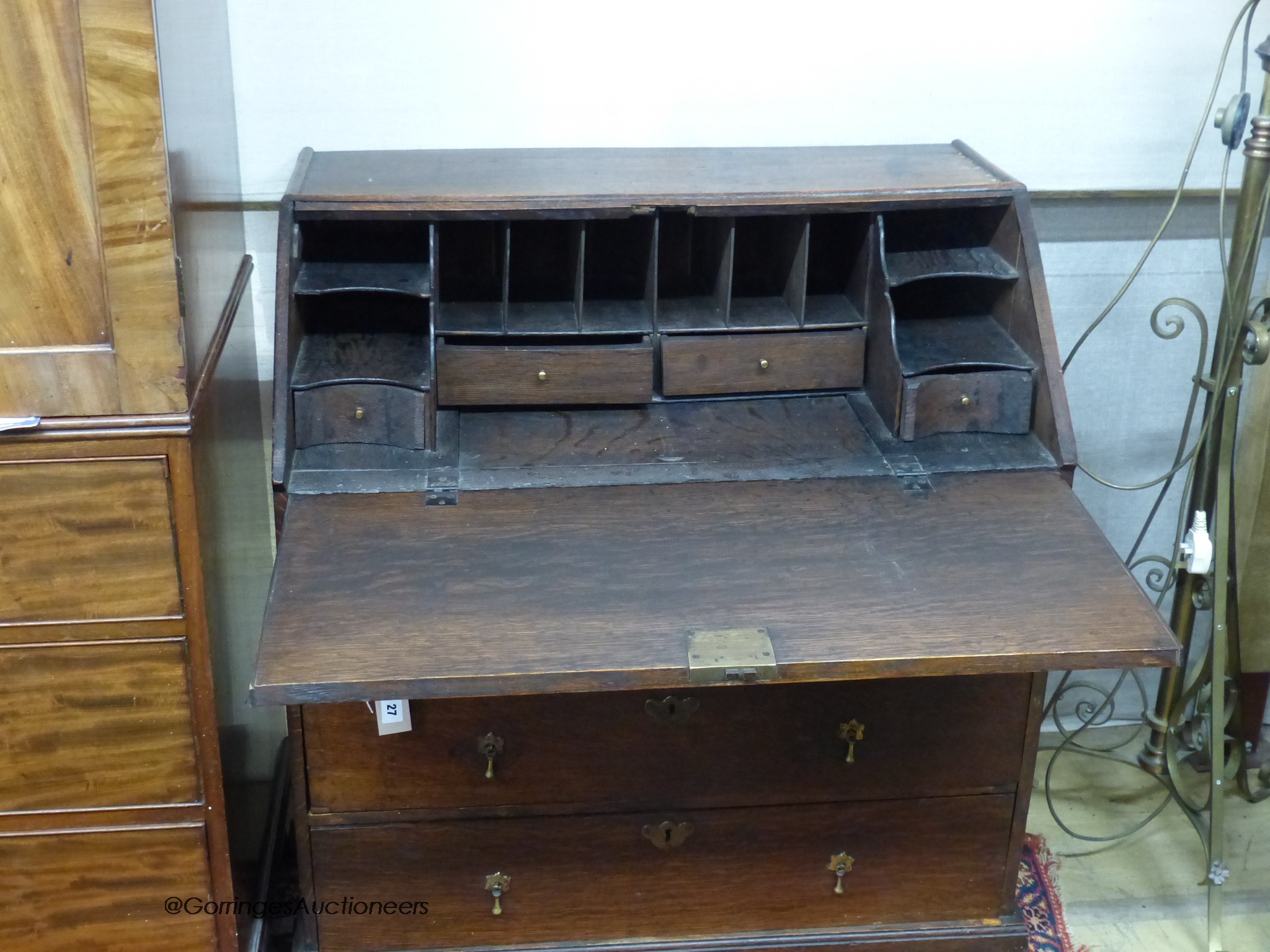 A mid-18th century oak bureau, width 84cm, depth 51cm, height 98cm - Image 2 of 2