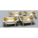 A set of four late George III silver rectangular salts, Joseph Angell I London, 1818/9, 9.8cm, 17.