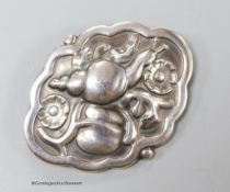 A Georg Jensen cartouche shaped sterling brooch depicting a snail amid foliage, design no. 279,