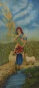 Oil on canvas, Shepherdess, 45 x 97cm