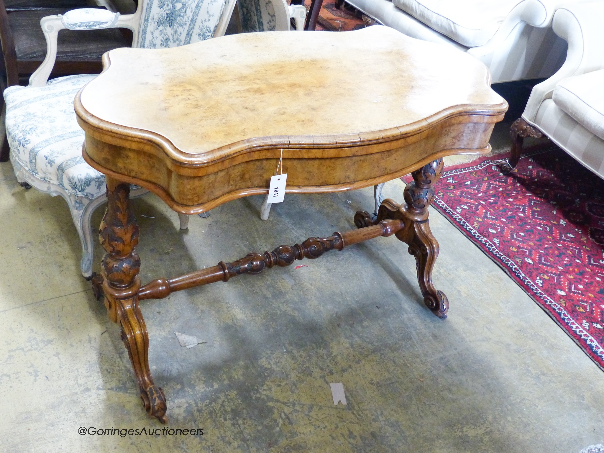 A Victorian pollard oak folding card table of rectangular serpentine form (faded) W-108, D-58, H- - Image 2 of 3