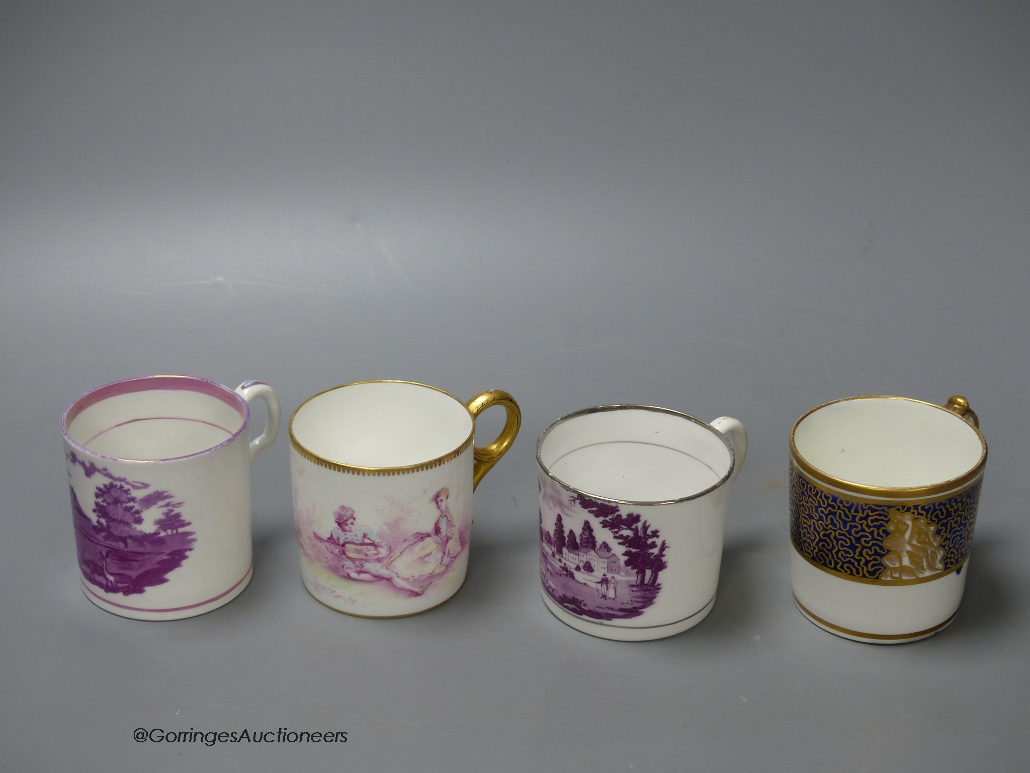 Four coffee cans Minton painted in Watteauseque style made for A.B.Daniell, another Minton with - Image 2 of 4