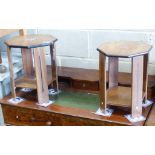 Two African octagonal inlaid hardwood occasional tables. Larger, W-33, H-40cm.