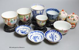 A group of Chinese porcelain tableware including teabowls and three dishes