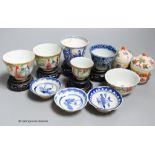 A group of Chinese porcelain tableware including teabowls and three dishes