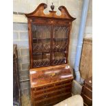 A good quality George III style inlaid and cross banded flamed mahogany bureau bookcase, width