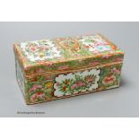 A Chinese famille rose pen box and cover, c.1900, 18cm wide