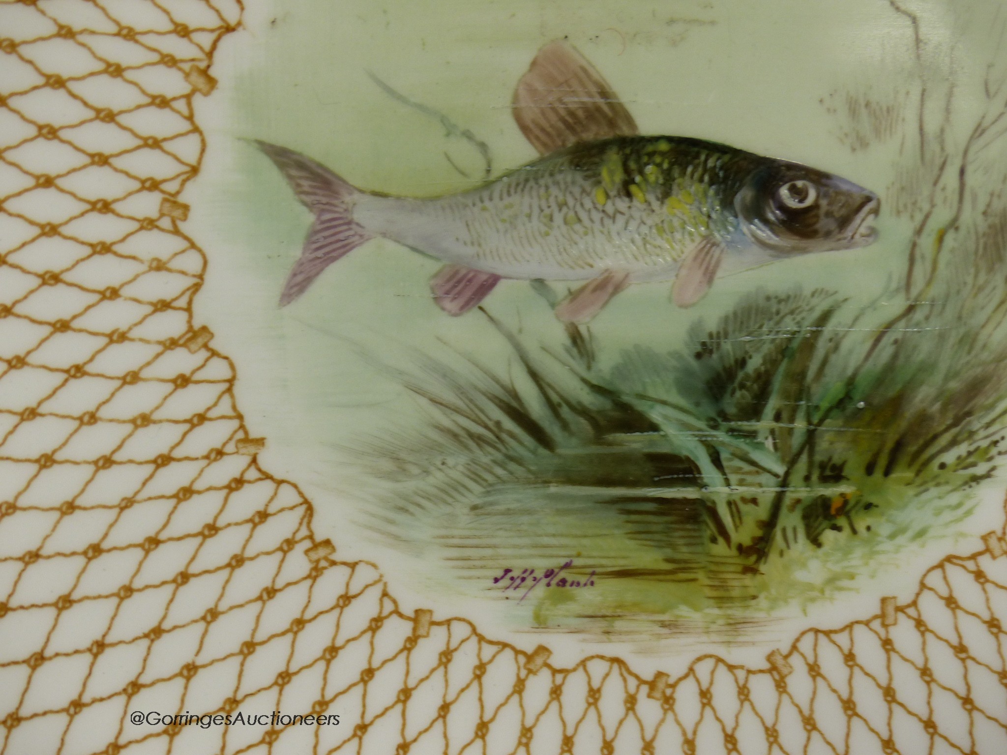 A Wedgwood pair of plates painted with named fish by J.H.Plant, signed - Image 3 of 4