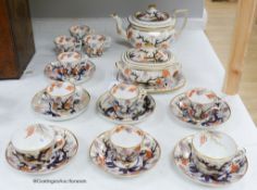 A New Hall part tea and coffee service painted with pattern 446, some pieces marked, consisting of