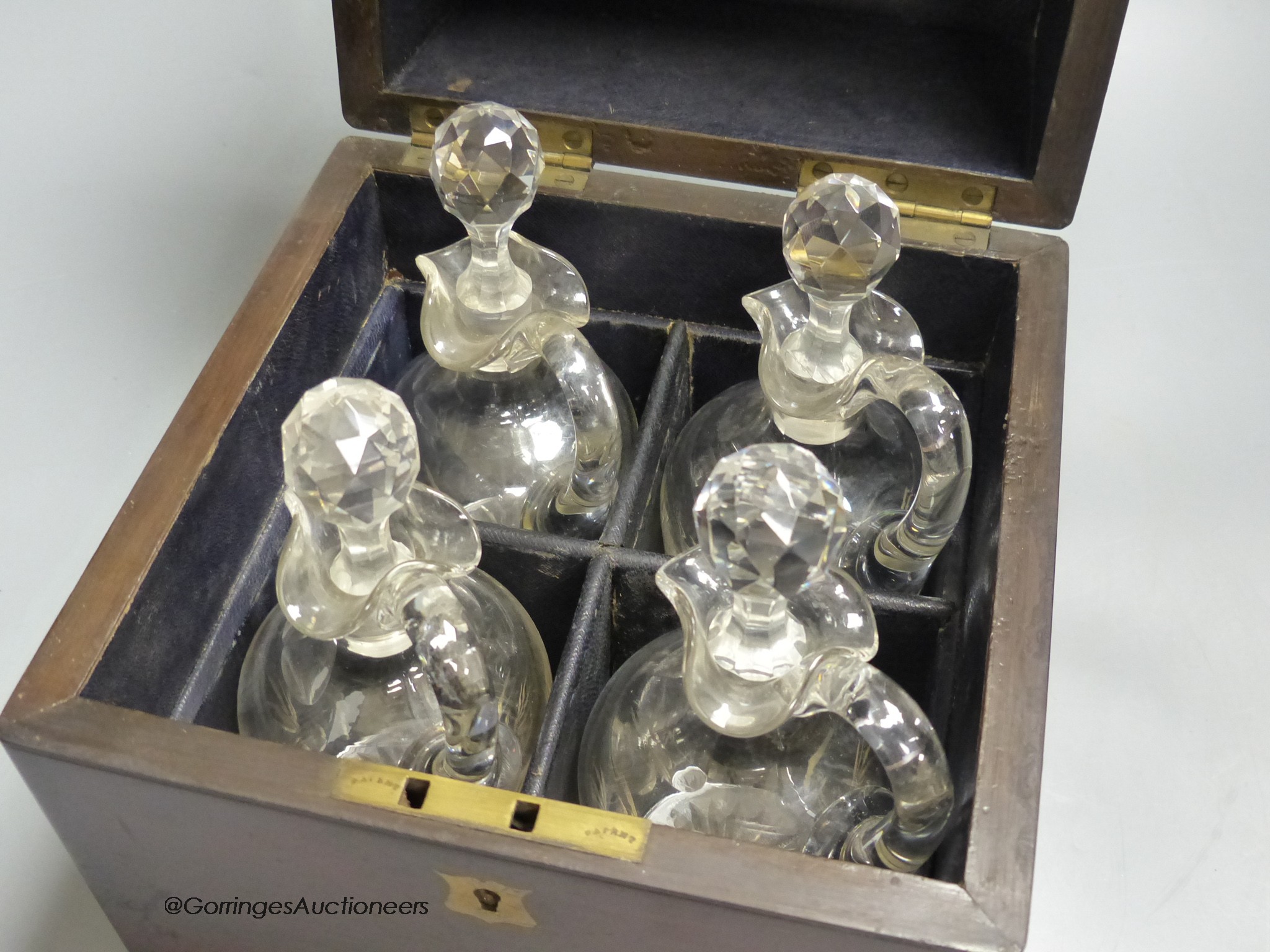 A Victorian rosewood case set of cut glass liqueur decanters, case is 22cm high, width 20cm, depth - Image 2 of 4
