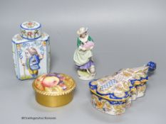 A French Faience tea caddy, casket, and other continental ceramics