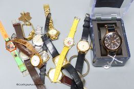 A small collection of mainly modern wrist watches including Armani Exchange.