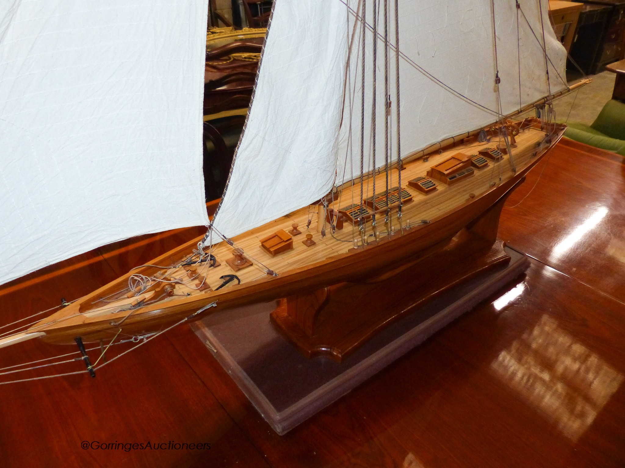 A large single masted model yacht on stand. H-160cm - Image 2 of 2