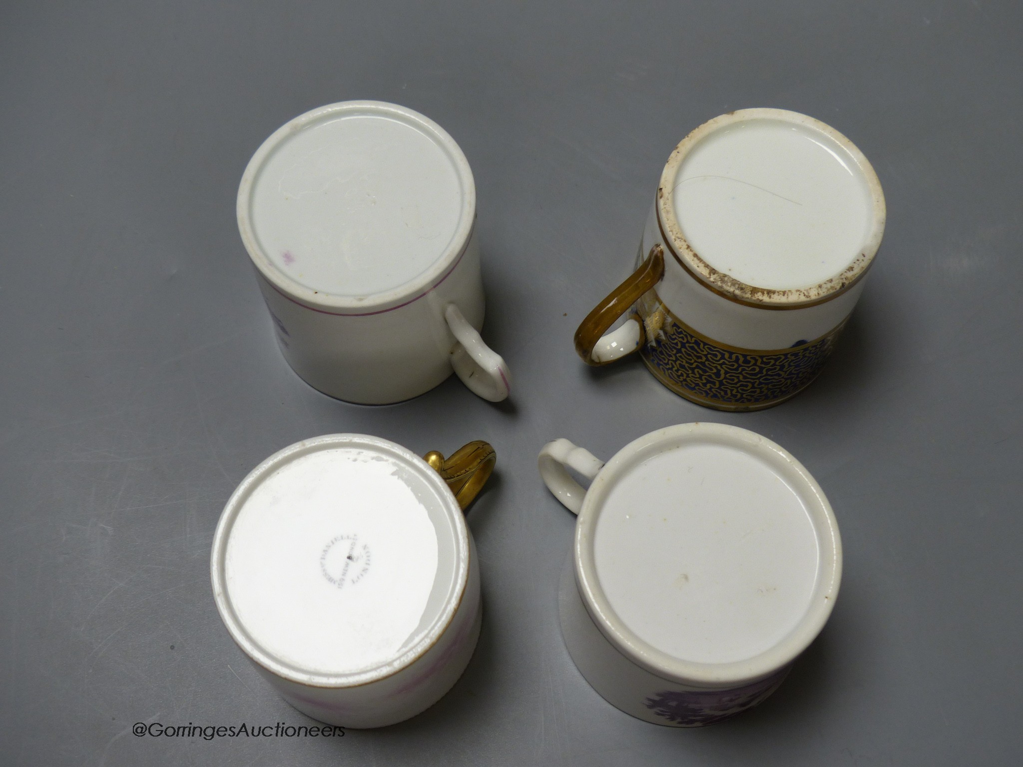 Four coffee cans Minton painted in Watteauseque style made for A.B.Daniell, another Minton with - Image 4 of 4