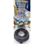 A large Chinese cloisonne enamel vase on stand, height 64cm excl. stand