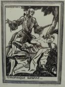 Maximilien Vox (1894-1974), woodblock print, Wayfare at Resting, 17 x 23cm