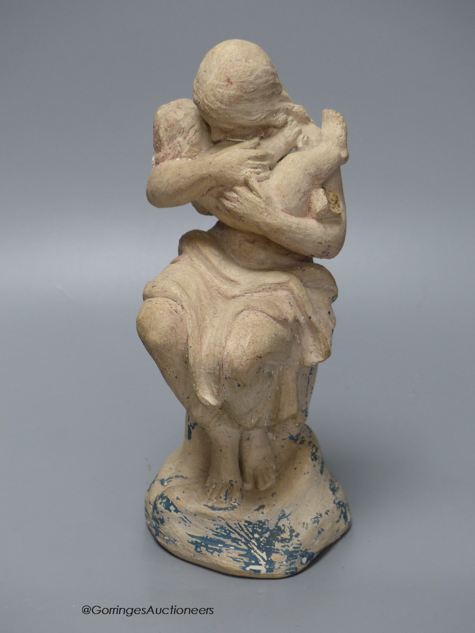 A Julian Bell terracotta figure of mother and child, with traces of original paint, base - Image 4 of 5