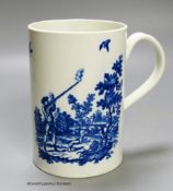 A Worcester 'Man holding gun' and 'Man shooting gun' patterns cylinder mug. Printed, shaded