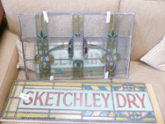 'Sketchley Dry Cleaning', two leaded stained glass panels in two sections circa 1930 total W-188,