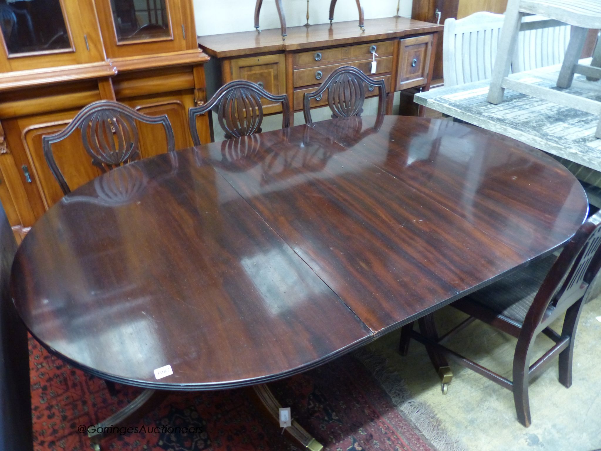 A mahogany two-pedestal dining table (one additional leaf) 186cm extended, width 114cm, height 71cm - Image 2 of 3