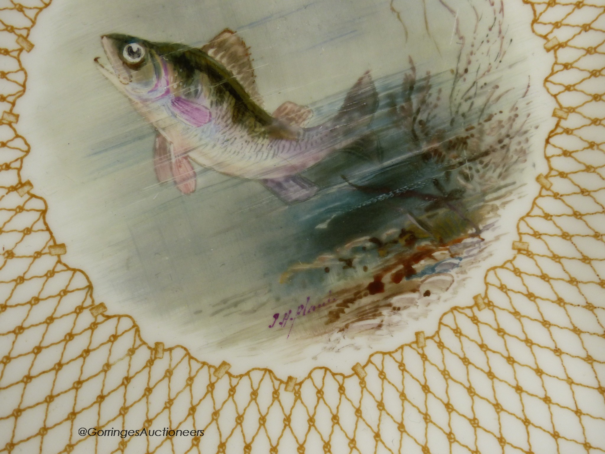 A Wedgwood pair of plates painted with named fish by J.H.Plant, signed - Image 2 of 4