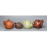 Three Chinese Yixing teapots and a yellow ground teapot, height 10cm