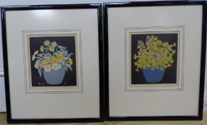 John Hall Thorpe (1837-1947), two woodblock prints, Vases of flowers, 16 x 18cm