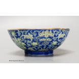 A Chinese blue ground bowl, Tongzhi mark and period (1862-74), 13cm diameter