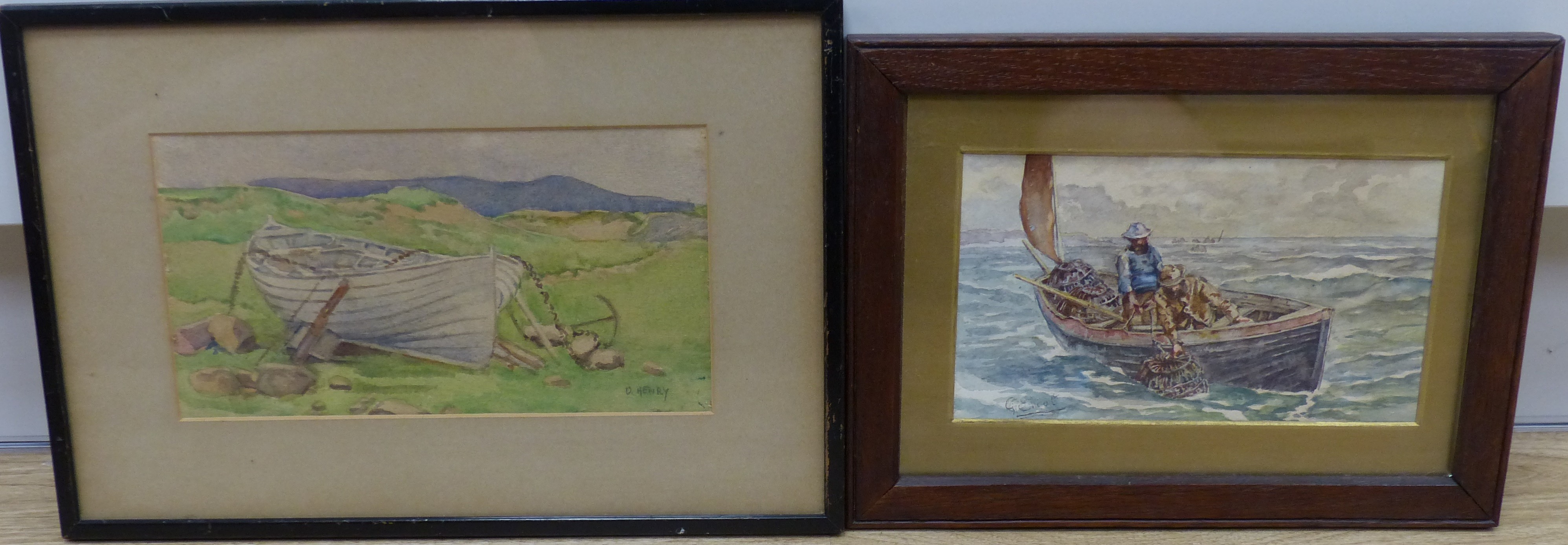 G. Eliot, watercolour, The Lobster Pot, signed lower left 12.5x 21.5cm and O. Henry, watercolour,