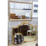 A Victorian style gilt overmantel mirror and two others (3) largest, W-136, H-115cm.