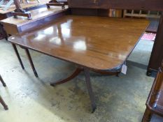 A George III design rectangular mahogany tilt top breakfast table, length 118cm, width 100cm,