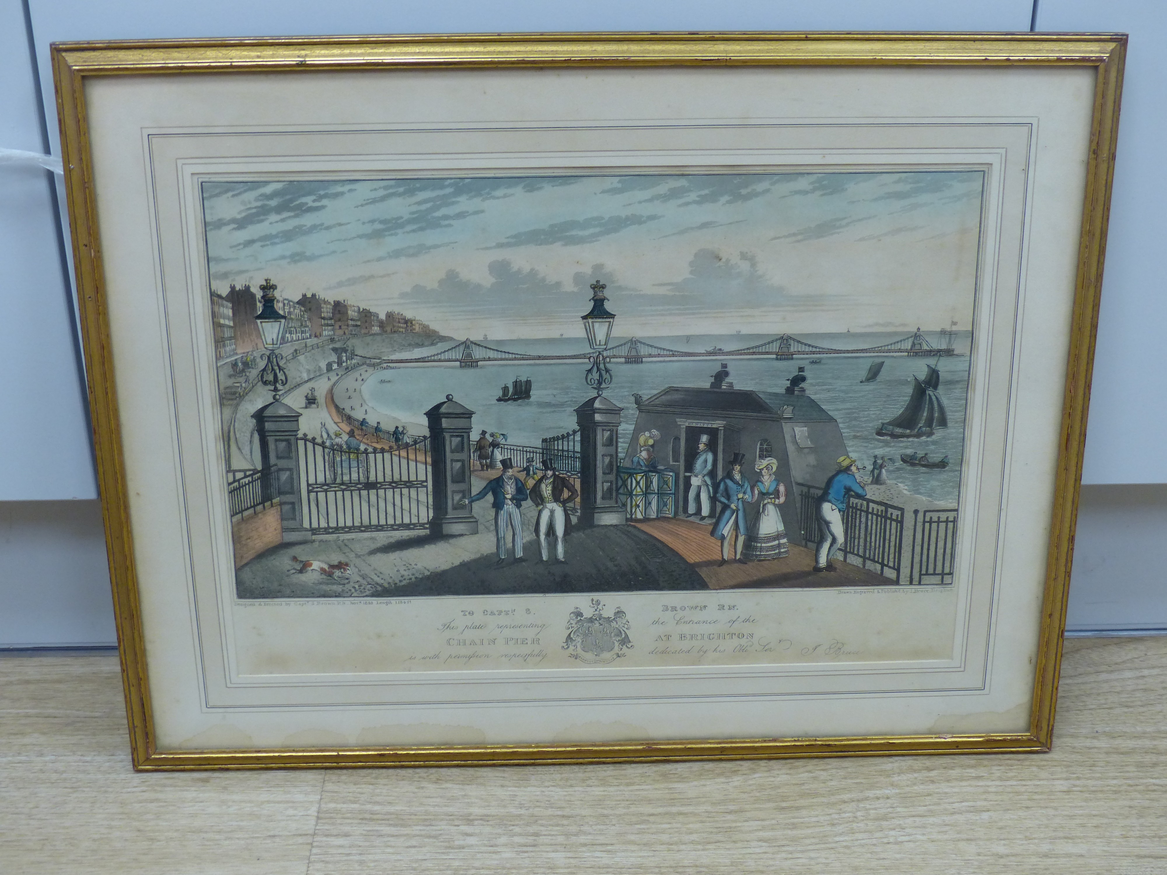 J. Bruce (19thC), coloured aquatint, The Chain Pier, Brighton, overall 28 x 40cm - Image 2 of 4