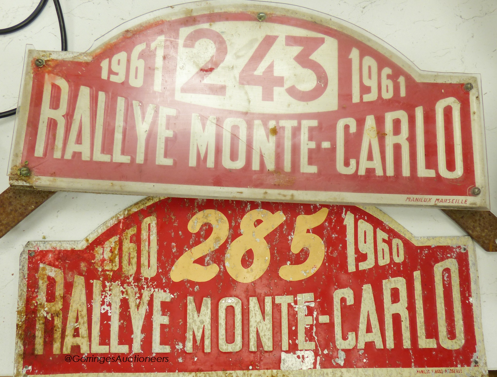 Two Rallye Monte Carlo aluminium rally number, plates, 1960 and 1961