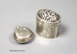 A 19th century Dutch white metal pill box, 42mm and a base metal sovereign case.
