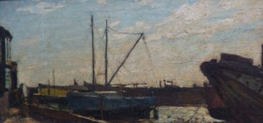 Edward King, oil on panel, Langston Harbour, Portsmouth, signed, 31 x 65cm
