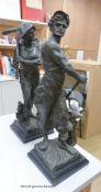 A pair of spelter figures of miners, in memory of Six Bells Colliery disaster, 51cm high