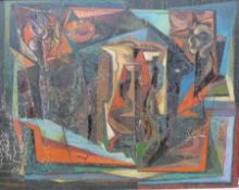 Paul Holmes, oil on board, Abstract, signed and dated 1954, 70 x 56cm