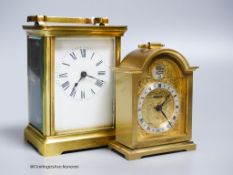 A brass carriage timepiece, 10.5cm and a carriage clock