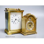 A brass carriage timepiece, 10.5cm and a carriage clock