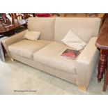 A modern square frame three seater sofa in brown flecked cord by 'Kingcome Sofas” W-194, D-95, H-