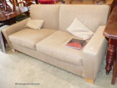 A modern square frame three seater sofa in brown flecked cord by 'Kingcome Sofas” W-194, D-95, H-