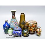 A collection of Japanese cloisonne enamel and bronze vases, etc. tallest 14cm