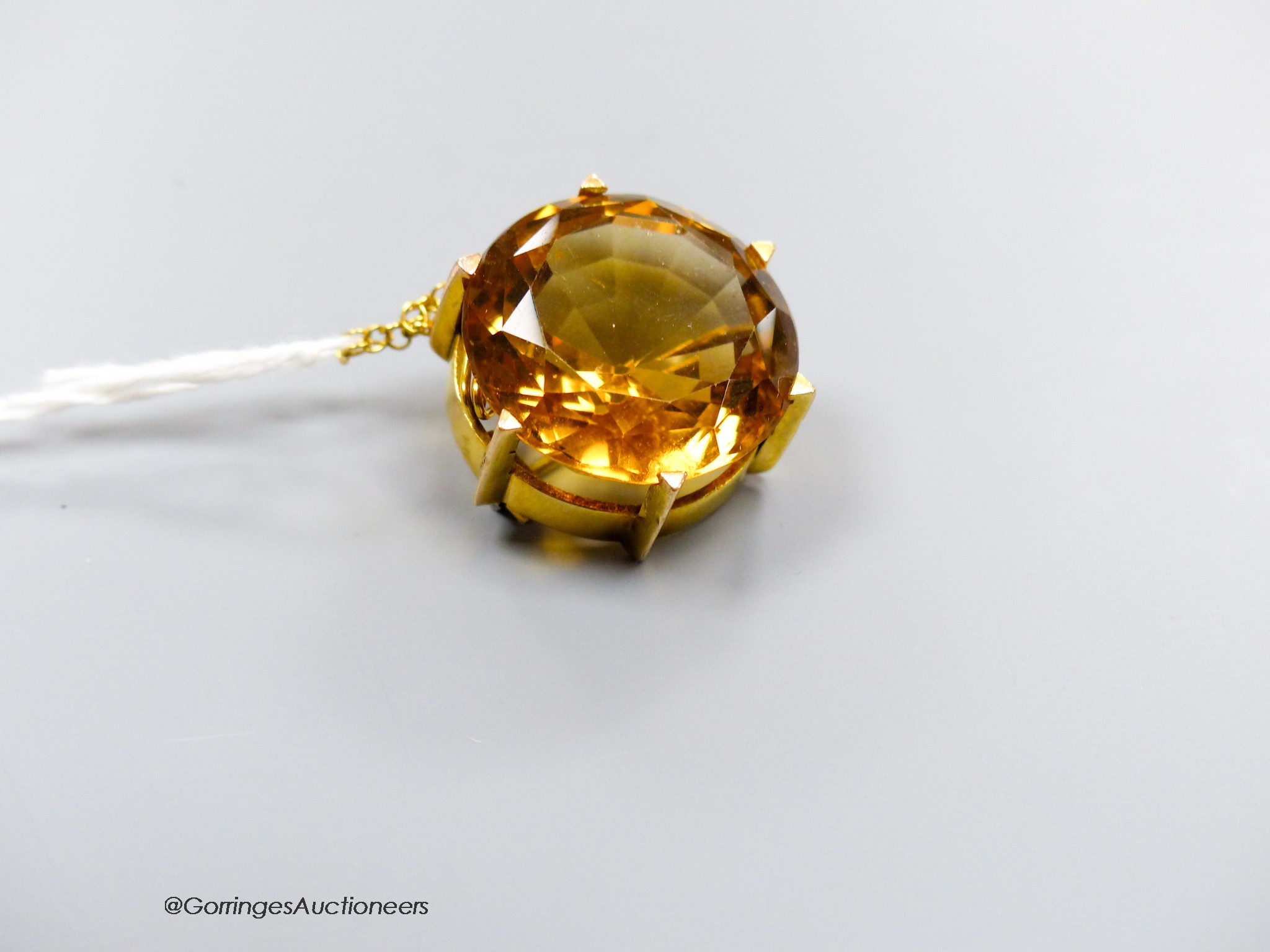 A yellow metal mounted citrine brooch, 20mm, gross 11.8 grams. - Image 2 of 2