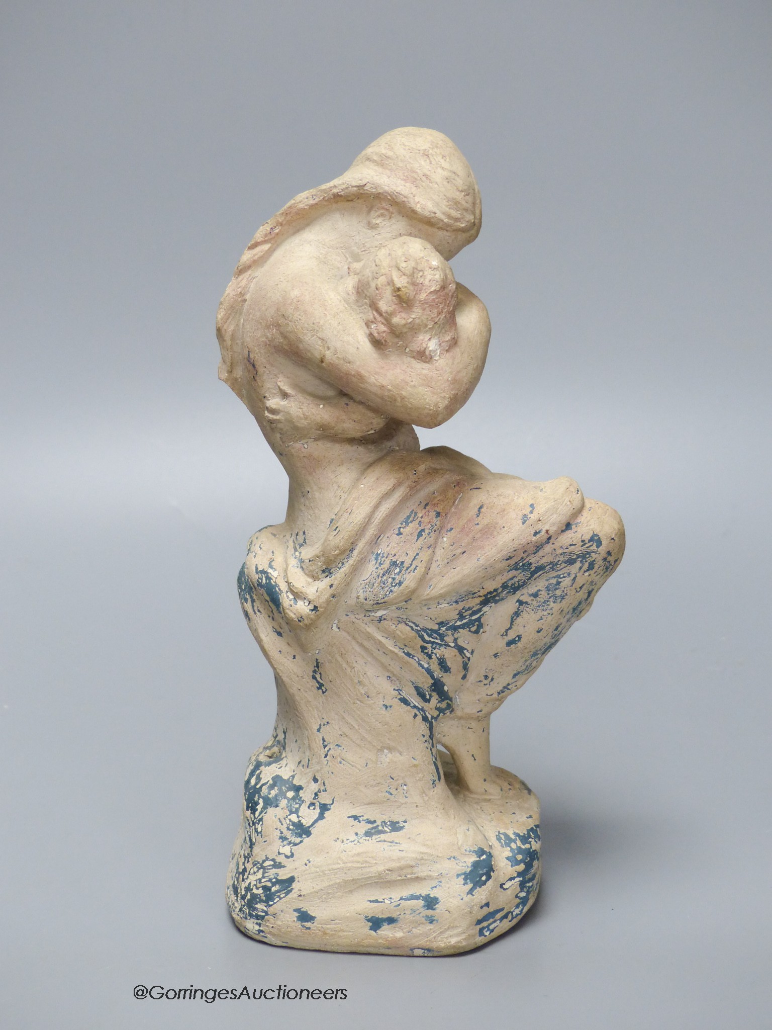 A Julian Bell terracotta figure of mother and child, with traces of original paint, base - Image 2 of 5
