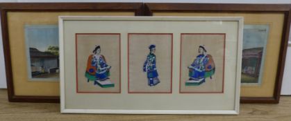 A pair of 19th century Chinese tea production paintings on rice paper, 14 x 23cm and similar group